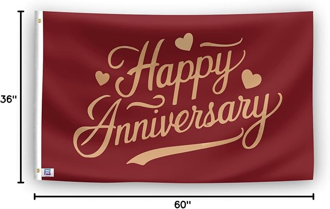 Happy Anniversary Flag - 3x5 ft High-Durability Polyester Fade-Resistant, Weatherproof Outdoor/Indoor Banner