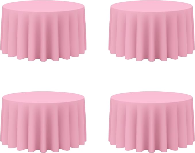 BRILLMAX 4 Pack Pink Round Tablecloths 120 Inch for 60” Tables - 150 GSM Polyester Fabric, Floor Length Drop, Water, Stain & Wrinkle Resistant Cloth Cover for Wedding Reception Banquet Dining