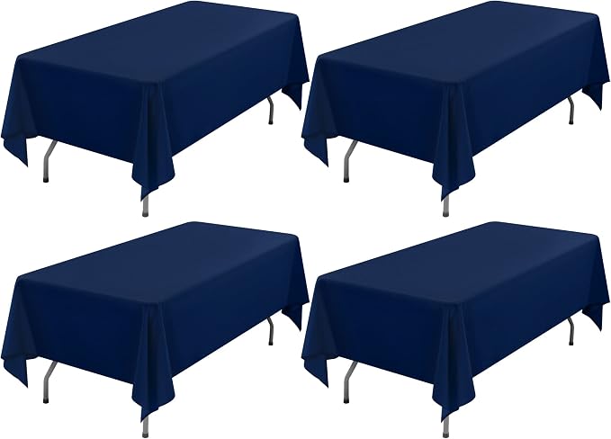 Showgeous 4 Pack Navy Blue Rectangle Tablecloths, 60 x 126 Inch, Wrinkle Resistant, Washable Polyester, Perfect for 8 Foot Table, Wedding, Dining, Party