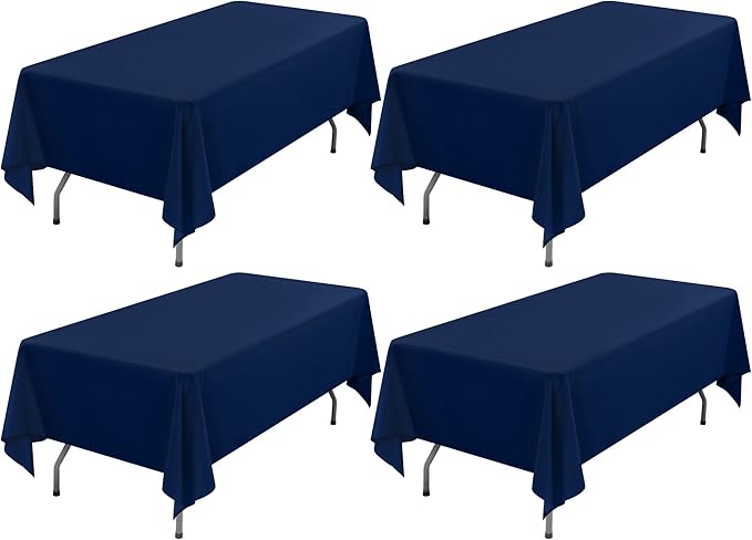 4 Pack Navy Blue Tablecloths for 6 Foot Rectangle Tables 60 x 102 Inch Table Cloth Rectangle Table Clothes Wrinkle Resistant Washable Polyester Table Cover for Wedding Reception Banquet Party Buffet