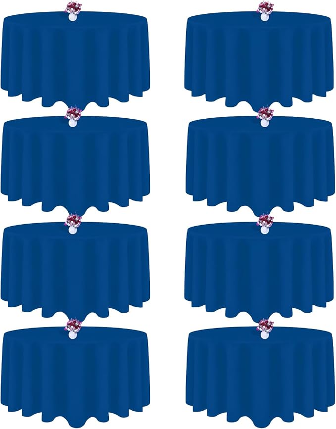 8 Packs 120 Inch Royal Blue Round Tablecloth in Diameter, Washable Polyester Fabric Tablecloths, Wrinkle Resistant Table Cloth for Wedding Party Banquet Dining