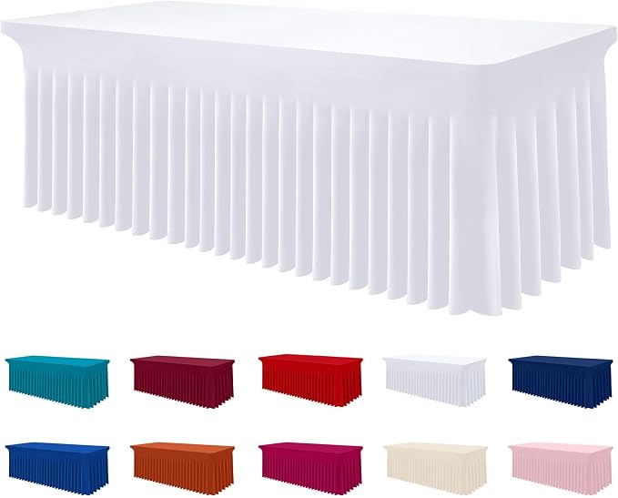 Smiry Spandex Tablecloth, Elastic Fitted Stretch Tablecloth for 4FT Rectangle Tables, Waterproof Washable Table Cover Skirt for Outdoor, Wedding, Banquet & Parties (White, 48Lx24Wx30H Inch)