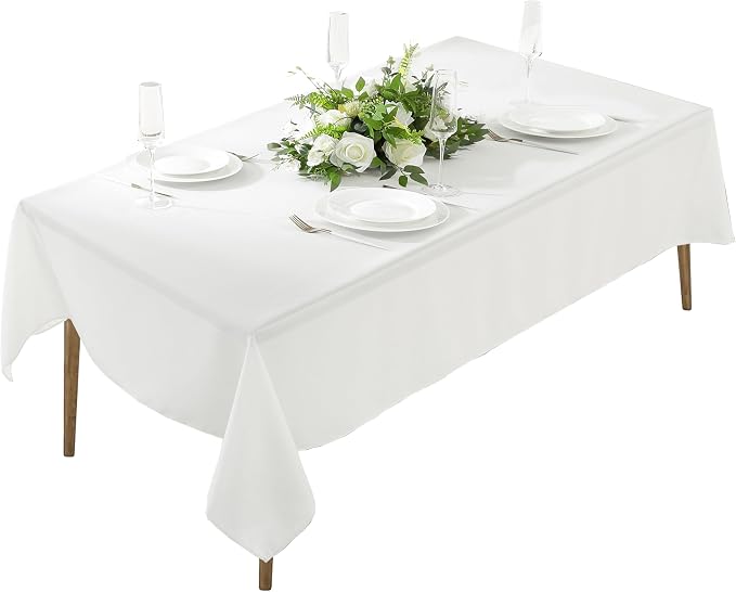 10 Pack Rectangle Tablecloth, 60 x 84 Inch White Tablecloth, 4ft Rectangle Table Cloth, Polyester Fabric Washable Tablecloth for Home, Party, Wedding or Restaurant Use.