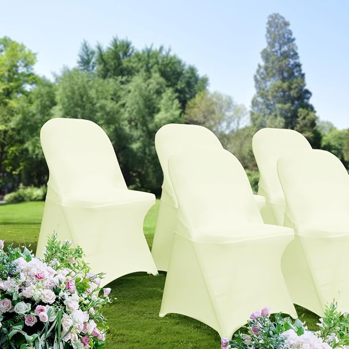 Babenest Spandex Folding Chair Covers - 30PCS Upgraded Universal Stretch Washable Fitted Chair Slipcovers Protector for Wedding, Holidays, Banquet, Party, Celebration (Beige)