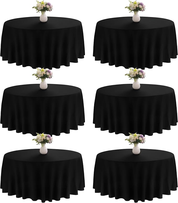 6 Pack 90 Inch Round Black Polyester Tablecloth Bulk Washable Table Covers for Wedding Dining Table Buffet Parties Banquet Decor(Black)