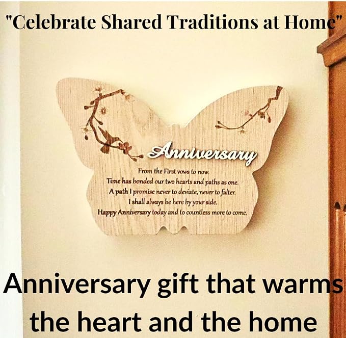 UNIDECO Wooden Butterfly Wall Décor - 8.75 Inch Wedding Gift for Anniversary Couples - Butterflies Shaped Hanging Decoration - Wood from House Shelve – Wife Husband Friend Parents Marriage
