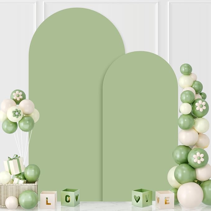 MODFUNS Sage Green Arch Cover 6&7.2ft Spandex Arch Backdrop Cover Set of 2 Fitted Arch Stand Covers Vintage Arch Covers Stretchy Backdrop for Wedding Birthday Banquet Reception