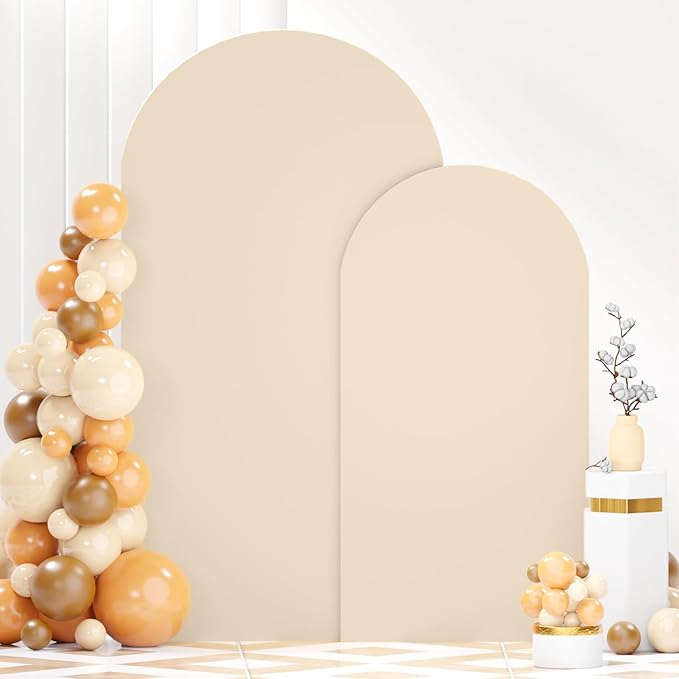 FANPROMS Beige Spandex Arch Cover Set of 2 Arch Covers Stretchy Backdrop Chiara Wall Arch Stand Cover 6FT 7.2FT Round Top Backdrop Cover for Arched Stand Wedding Covering for Balloon Party Ornaments