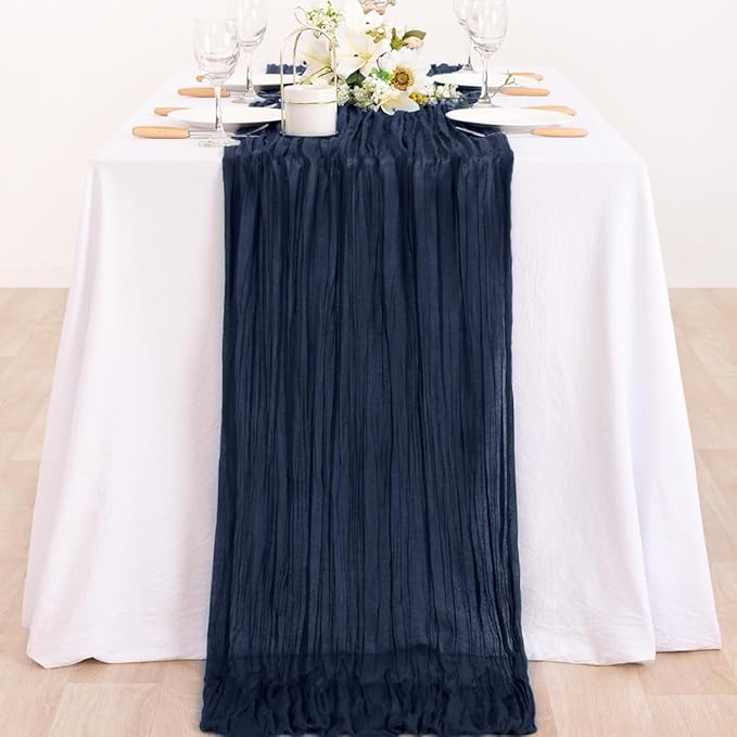 MLMC Navy Table Runner 10ft Rustic Cheesecloth Table Runner Gauze Cheese Cloth Centerpiece Decororations 35x120 Inches for Wedding Baby Shower Outdoor Picninc Decor