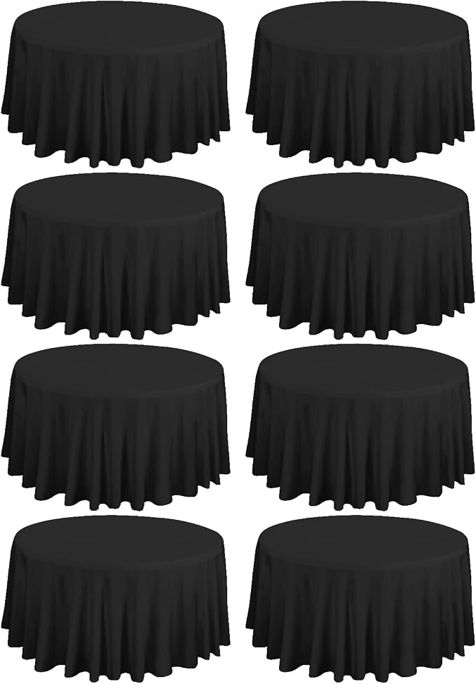 fani 8 Pack 120 Inch Round Tablecloth, Black Polyester Fabric Table Cloth for Round Table, Stain and Wrinkle Washable Table Cover for Wedding Party Dining Table Buffet Banquet Restaurant and Camping