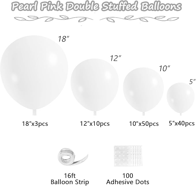 108Pcs White Double Stuffed Balloons Different Size, 18/12/10/5 inch White Balloons Garland Arch Kit for Birthday Wedding Baby Shower Bridal Shower Engagement Party Decorations