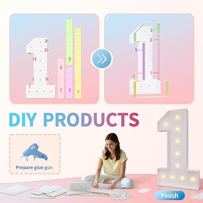 imprsv 4FT Marquee Numbers,DIY Light Up Numbers for 50th Birthday Decorations, Party Party Decorations,Anniversary Party Decor,Mosaic Number for Balloons Number 5,Pre-Cut Foam Board Kit