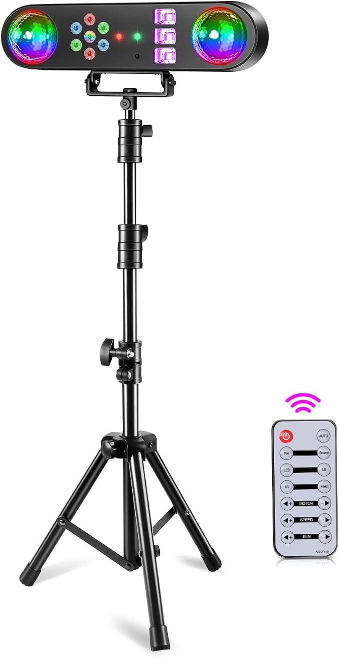 DJ Lights with Stand,5 in 1 Dj Lights for Parties Disco Ball Stage Party Light Set with Sound Activated Control, UV,Strobe, Dyeing, Led Par Light and Pattern Lighting for Bar Wedding Christmas-1PC