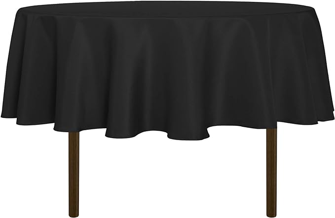 sancua Round Tablecloth 60 Inch Diameter for 20-48 Inch Tables, Water Resistant Spill Proof Washable Polyester Table Cloth Decorative Fabric Table Cover for Dining, Buffet Parties and Camping, Black