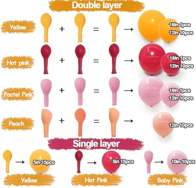 Yellow Pink Balloon Garland Double Stuffed Light Baby Pink Peach Balloons Different Sizes Pastel Coral Balloon Arch Kit for Birthday Baby Shower Wedding Love Wildflower Spring Party Decorations