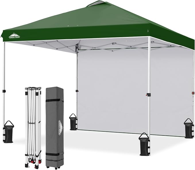 EAGLE PEAK Commercial Canopy 10x10 Pop Up Canopy Tent with 1 Sidewall, Easy Setup Heavy Duty Instant Event Shelter for Vendors & Markets, Outdoor Sun Shade, Green