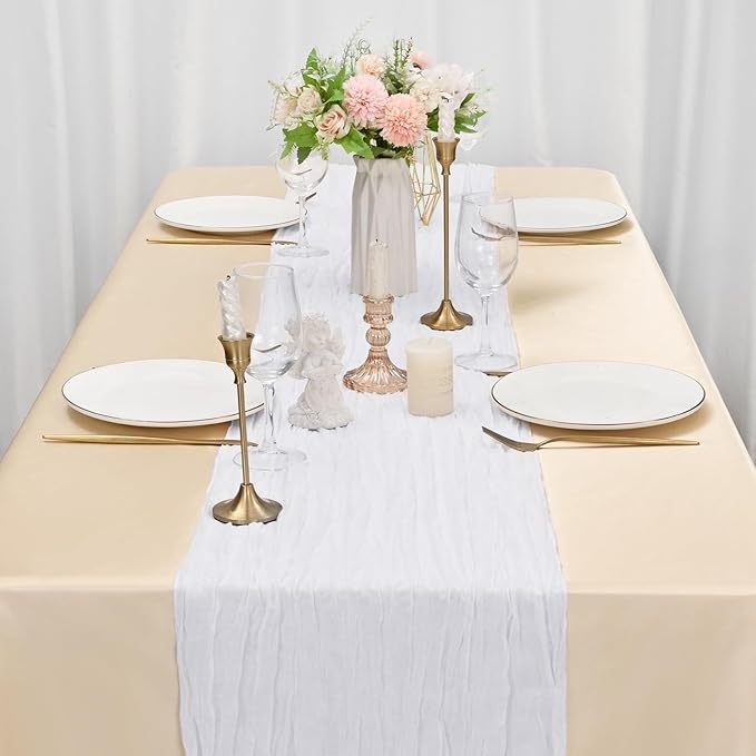 20 Pack White Cheesecloth Table Runner 20 x 120 inch Boho Gauze Cheese Cloth Table Runner Vintage Rustic Romantic Sheer Runners for Wedding Bridal Shower Birthday Party Cake Table Decorations