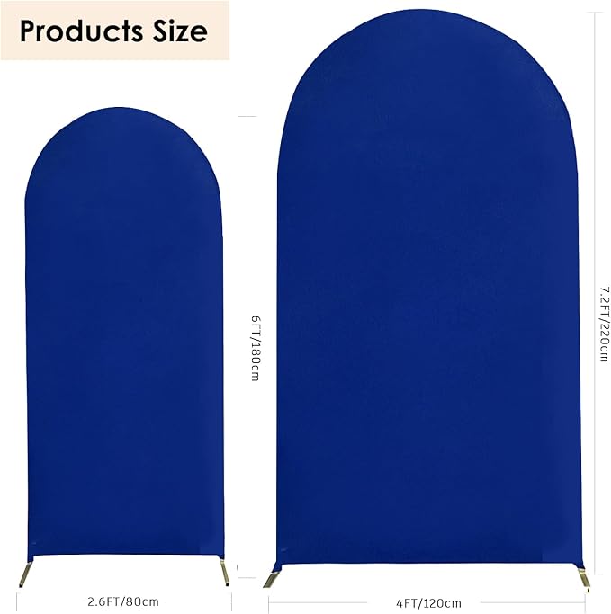 HAINARverS Set of 2 Wedding Arch Cover 6FT,7.2FT Spandex Fitted Stretchy Arch Stand Covers,2 Sided Round Top Chiara Backdrop Cover for Birthday Party Banquet Baby Shower Arch Decoration(Royal Blue)
