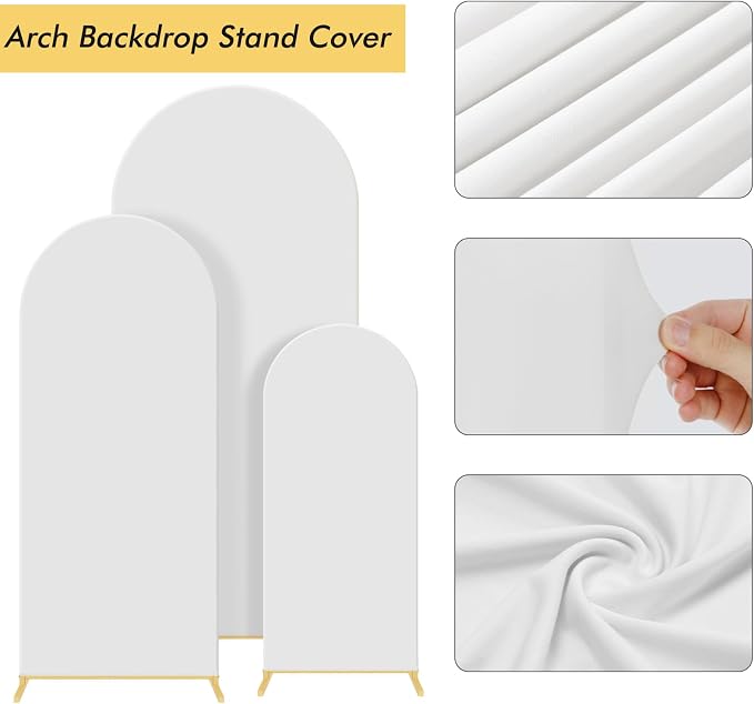 Gawicpy Wedding Arch Backdrop Stand Set Metal Arch Backdrop Stand with Wedding Arch Cover, Wedding Balloon Arch Backdrop Stand for Birthday, Baby Shower, Anniversary (White, 4FT+5FT+6FT)