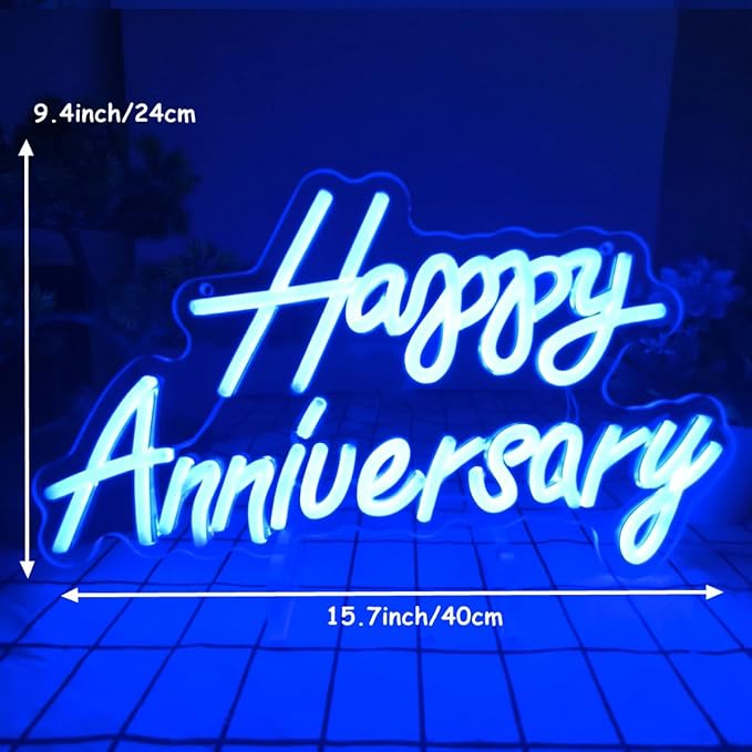 Happy Anniversary Neon Sign - Wedding Birthday Party Decoration Neon Light for Bedroom,Living,Home Bar Valentine's Day Anniversary Decor Gift (blue)