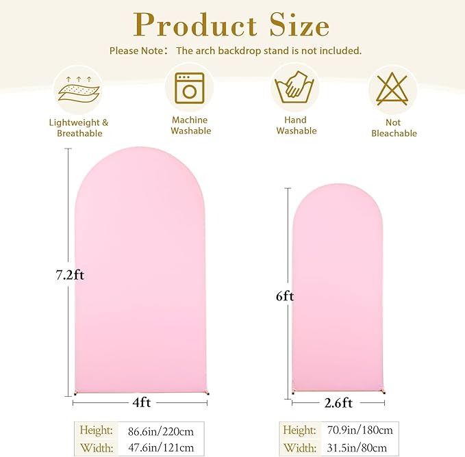 White Pink Arch Cover Set of 2-7.2 and 6ft Arch Backdrop Cover Spandex Wedding Arch Stand Covers for Bridal Shower Baby Shower Girls Birthday Party Banquet Photo Arch Covers Stretchy Backdrop