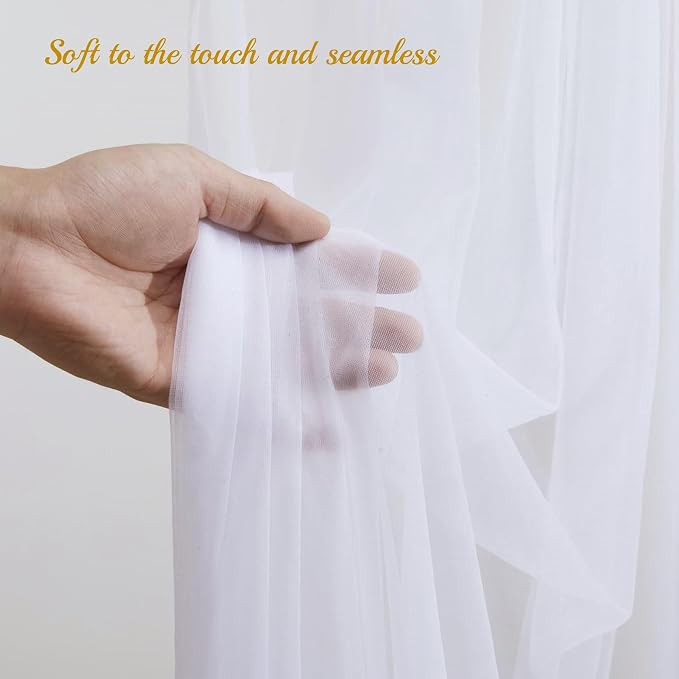 30x8ft White Tulle Backdrop Curtain with Lights String for Parites, Sheer Backdrop Curtains for Wedding Baby Shower Birthday Party Photo Shoot Decorations