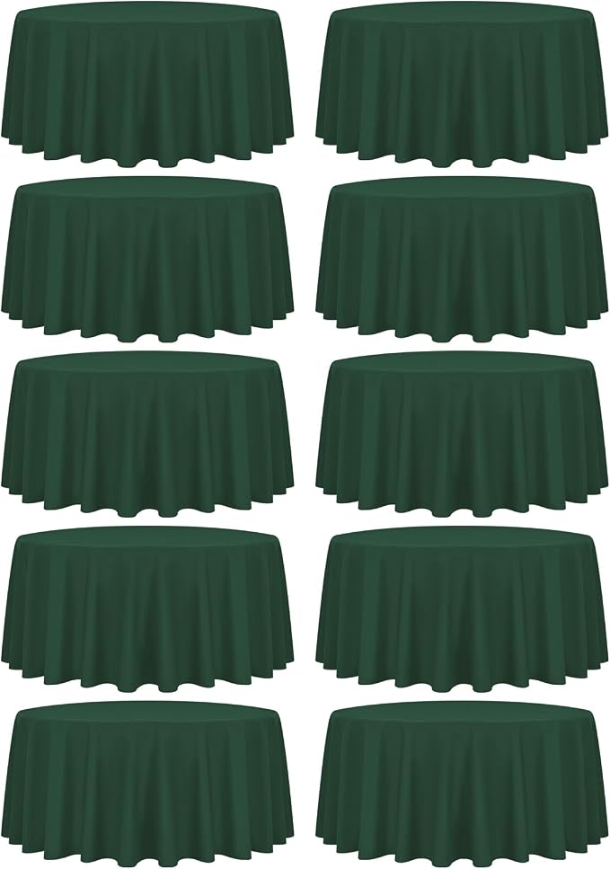 Fani 10 Pack 90 Inch Round Hunter Green Polyester Tablecloths, Stain and Wrinkle Resistant, Perfect for 5ft to 6ft Round Tables