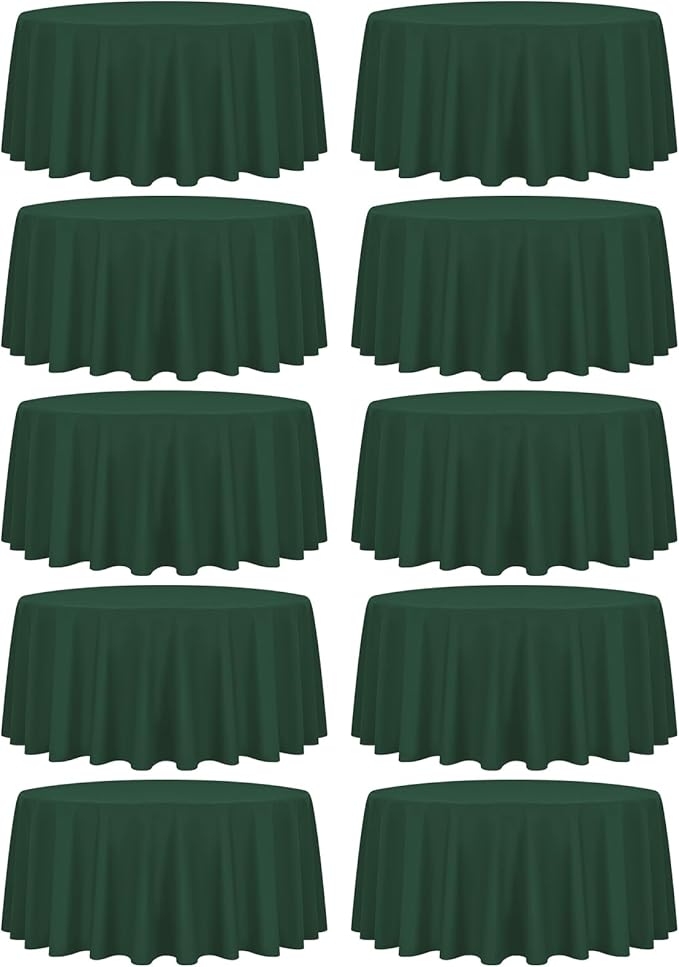 fani 10 Pack 120 Inch Round Hunter Green Polyester Tablecloths for Round Table, Stain and Wrinkle Resistant, Perfect for Wedding Party Dining Table Buffet Banquet Restaurant