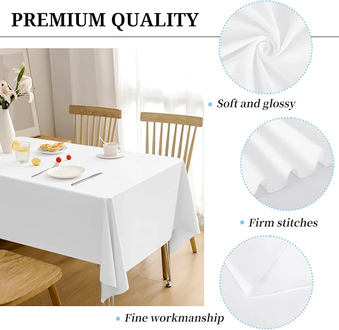 12 Pack White Tablecloths for Rectangle Tables 60 x 126 Inch White Polyester Tablecloth 8 Foot Rectangle Table Cloth Wrinkle Resistant Washable Fabric Table Cover for Party Wedding Banquet Events