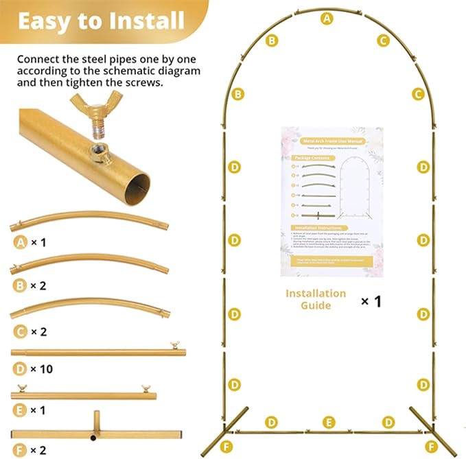 7.2 ft Gold Metal Balloon Arch Stand, Arch Backdrop Stand with Stable Base – Easy-to-Install Wedding, Birthday, Baby Shower & Garden Party Decoration
