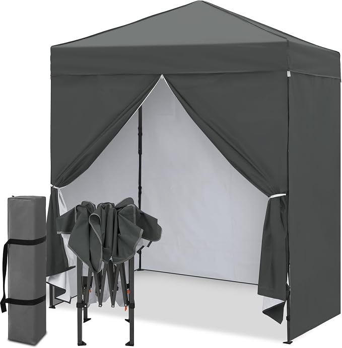 EAGLE PEAK 6x4 Instant Pop Up Canopy Tent with 4 Side Wall Panels, Straight Leg Sun Shelter, Portable Canopy with Carry Bag for Camping, Beach & Sports, Dark Gray