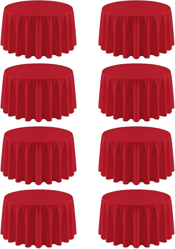 8 Pack Red Round Tablecloth 120 Inch Red Table Cloth, Washable Polyester Fabric Stain and Wrinkle Resistant Table Cover for Party Wedding Buffet Dining Banquet Anniversary