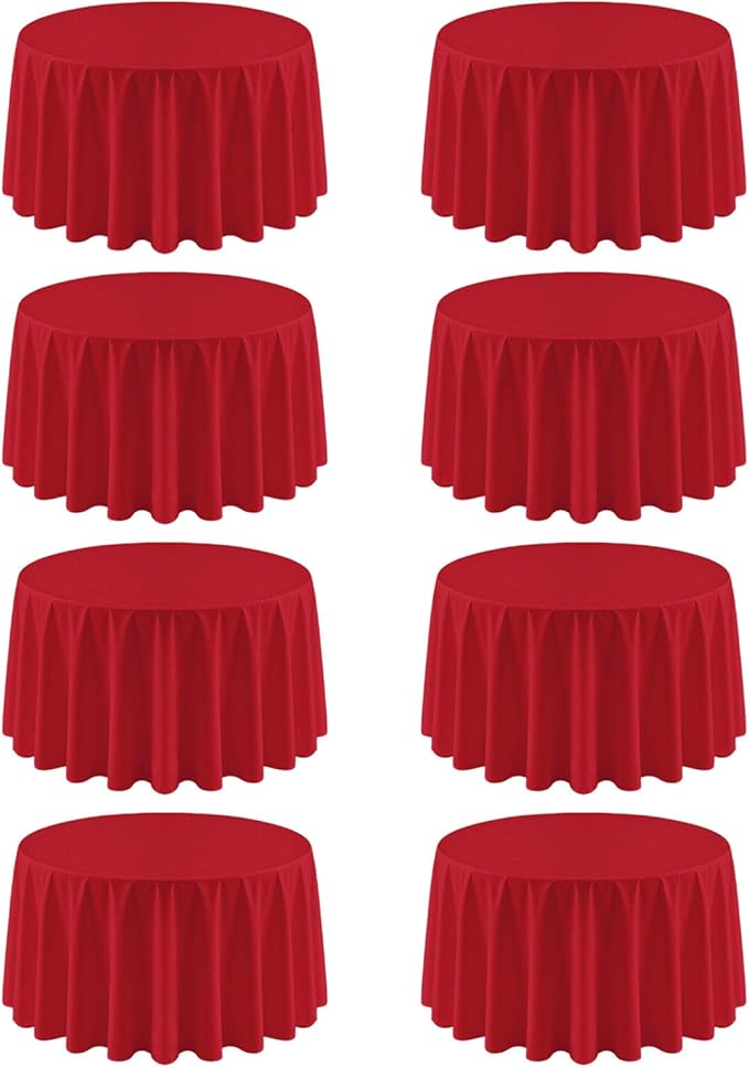 8 Pack Red Round Tablecloth 90 Inch Red Table Cloth, Washable Polyester Fabric Stain and Wrinkle Resistant Table Cover for Party Wedding Buffet Dining Banquet Anniversary