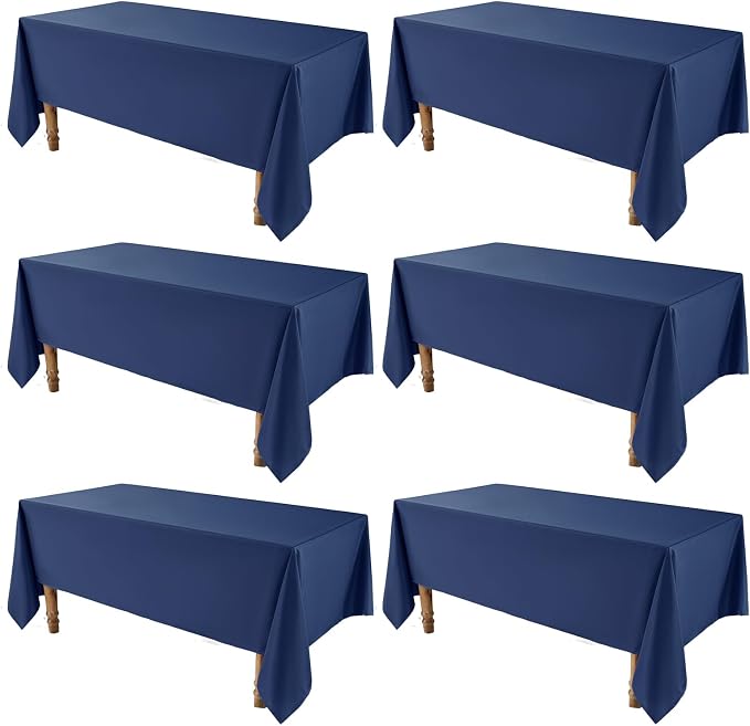VidaFete Tablecloth 6 Pack 90 * 132inch Rectangle Table Cloth Polyester, Stain Wrinkle Resistant, Rectangular Polyester Table Cover for Kitchen Dinning Party Wedding Buffet Decoration(Navy Blue)