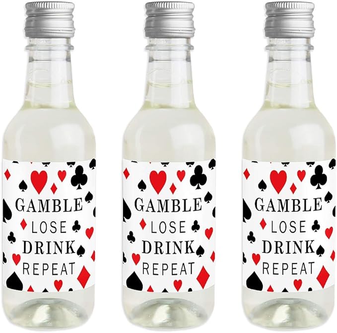 Big Dot of Happiness Las Vegas - Mini Wine and Champagne Bottle Label Stickers - Casino Party Favor Gift for Women and Men - Set of 16