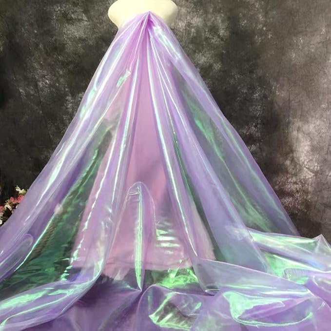 Light Purple Iridescent Organza Fabric for Wedding & Halloween, 11 Yard Long, 59-Inch Wide, Perfect for DIY, Photography Scene Arrangement, and Personalized Clothing Production