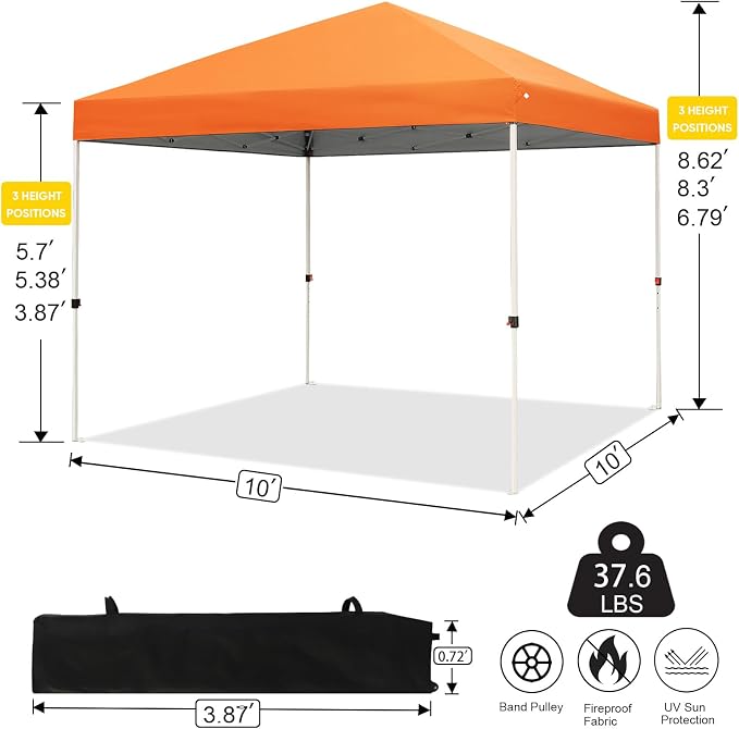 Northroad 10x10ft Pop Up Canopy, Popup Outdoor Canopy Tent with Wheeled Carrying Bag,Portable Gazebo Shelter for Patio,Deck,Garden,Beach