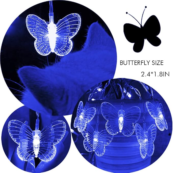Butterfly Curtain Fairy Lights USB Plug in,8 Modes 120 LED 20FT Firefly Twinkle Timer String Lights with Remote, Waterproof for Bedroom Patio Christmas Wedding Party (Blue)