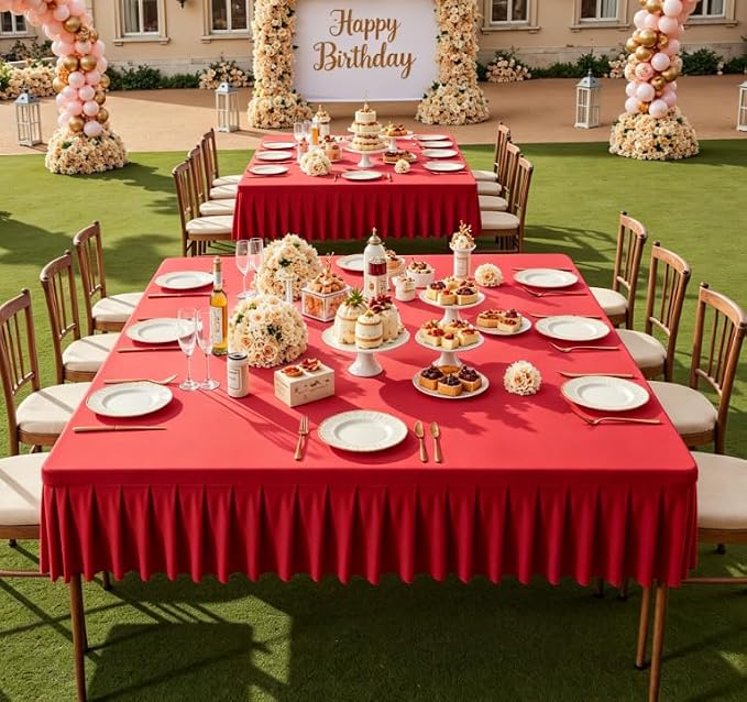 Shillance 54x54 Inch Red Spandex Square Tablecloth, Wrinkle Free Red Fitted Table Cloth for Square Tables,Washable Pleated Table Cover for Wedding Birthday Cocktail Party Buffet Dinner Camping