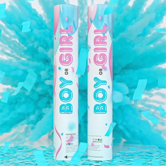 TUR Party Supplies Gender Reveal Poppers | 2 Blue Giant Confetti & Powder Cannons | Biodegradable | Baby Gender Reveal Decorations
