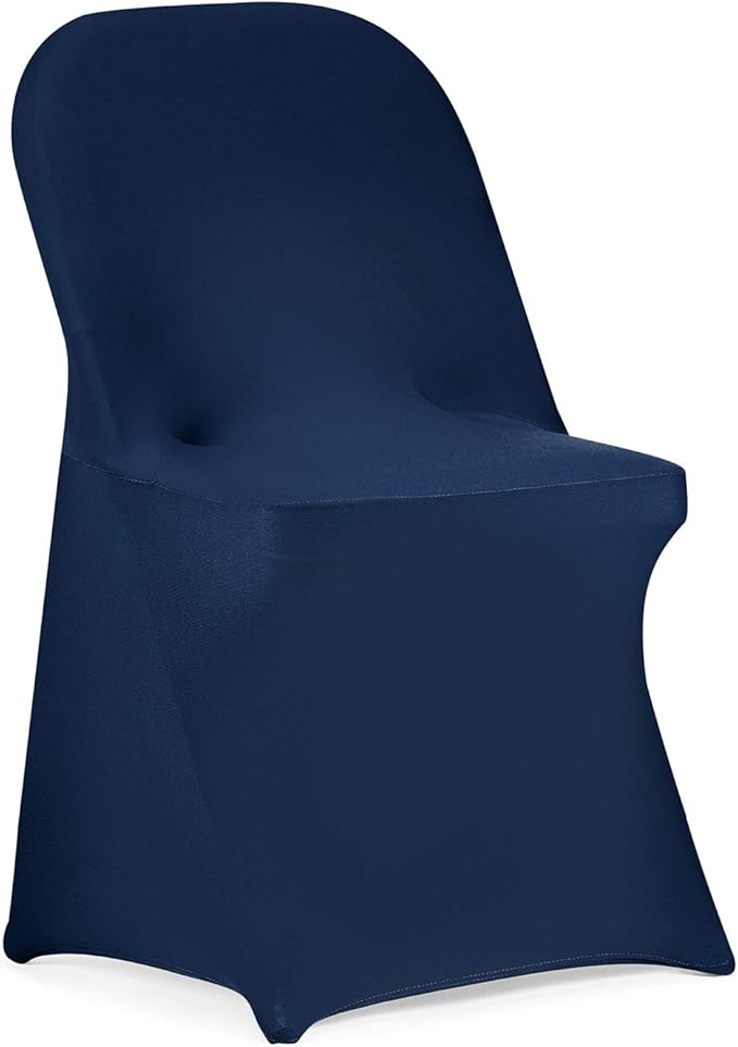 Peomeise Stretch Spandex Folding Chair Cover for Wedding Party Dining Banquet Event (Navy,12pcs)