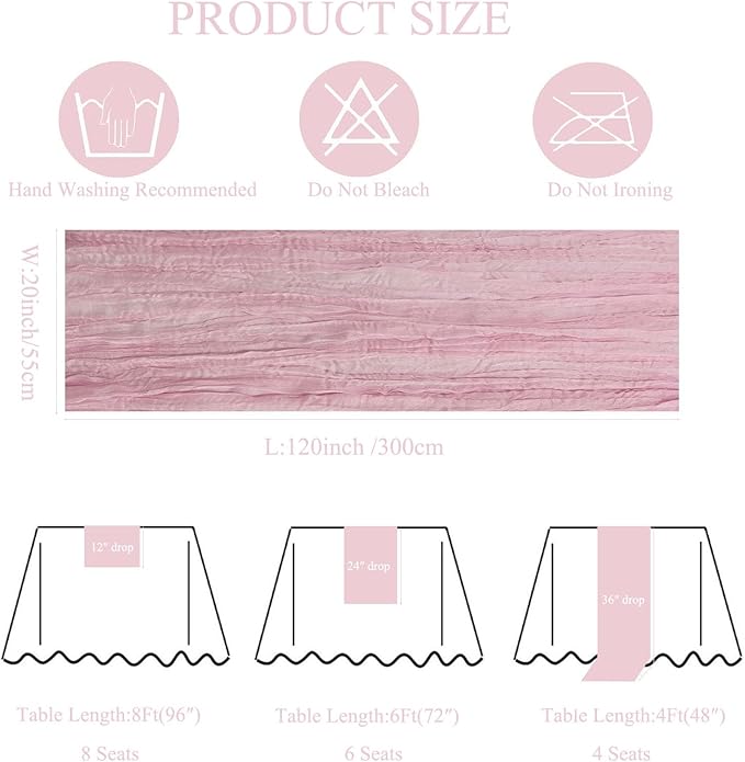 12Pack Light Pink Table Runner 10Ft Cheesecloth Table Runner Boho Gauze Table Runners Long Cheese Cloth Table Runners for Wedding Party Bridal Shower Thanksgiving Christmas
