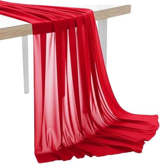 MDS Pack of 65 Yard Chiffon Fabric, Sheer Soft Draping Fabric Bolt for Wedding Party Backdrop Arch Decoration, Apparel Bridal Dress Sewing DIY Crafts Solid Gauze Fabrics 44” Wide - Red