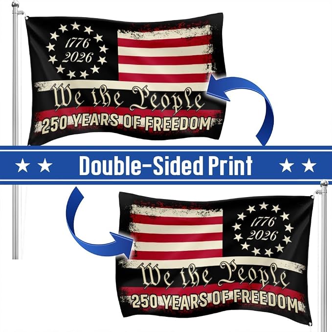 FLAGWIX 250 Years American Patriotic Grommet Flag - Polyester Double-sided Yard Flags For Outside, 3x5 ft - 250 Anniversary 4th of July Decorations for Home Yard Garden Decor Banner, Gifts for Men