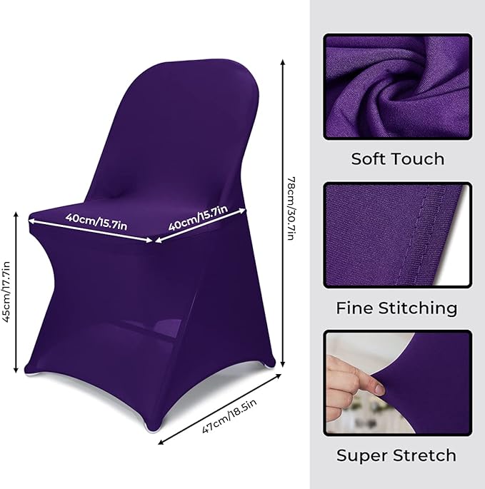Babenest Spandex Folding Chair Covers - 30 PCS Upgraded Universal Stretch Washable Fitted Chair Slipcovers Protector for Wedding, Holidays, Banquet, Party, Easter Celebration (Purple)
