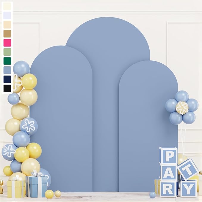 Dusty Blue Wedding Arch Cover 6FT 6.6FT 7.2FT Spandex Arch Covers Stretchy Backdrop Set of 3 Double Sided Arch Stand Cover Round Top Arch Frame Covers for Wedding Party Ceremony Decoration