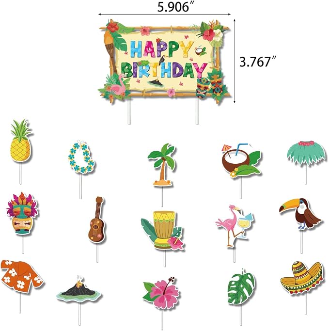 164Pcs Hawaii Themed Happy Birthday Party Decorations, Plates Napkins Cups Tableware, Tropical Aloha Backdrop Tablecloth, Happy Birthday Banner, Cake Topper, Colorful Printed Balloons for Kids Adults