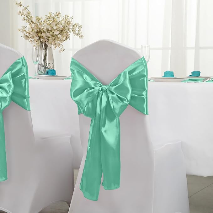 Horbaunal 2 Pack Aqua Satin Table Runner 12 x 108 Inch, Smooth Table Runners for Wedding Banquets Birthday Party