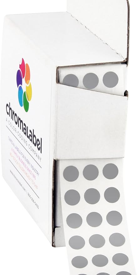 ChromaLabel 0.25 inch Gray Sticky Color Coding Dot Stickers, Ideal for Pricing, Office Supplies, Teachers, Comes with Handy Dispenser - Great for Retail, Manufacturing, Recreation