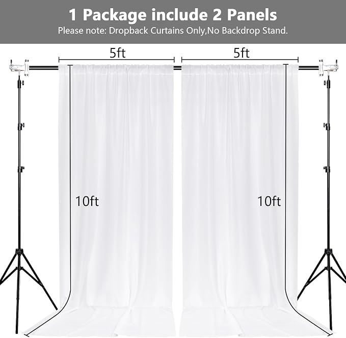 MEETSKY 10 feet x 10 feet White Backdrop Curtains Valentine's Day Birthday Party Wedding Backdrop,White Photography Rod Pocket Drapes Polyester Fabric Curtain for Baby Shower,5ft x 10ft,2 Panels